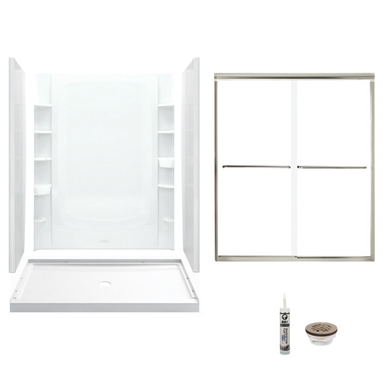 60" x 76" Frameless Clear Glass Sliding Shower Kit with Brushed Nickel Hardware