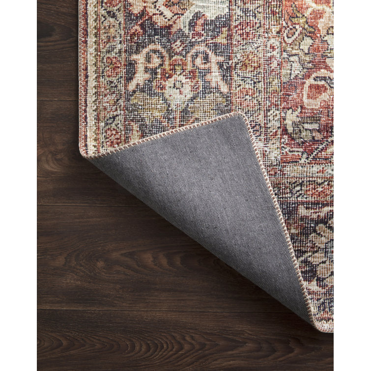 Terracotta and Blue Geometric Synthetic 9' x 12' Area Rug