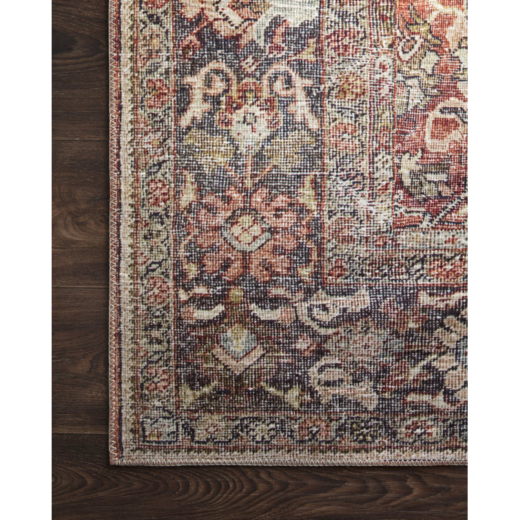 Terracotta and Blue Geometric Synthetic 9' x 12' Area Rug