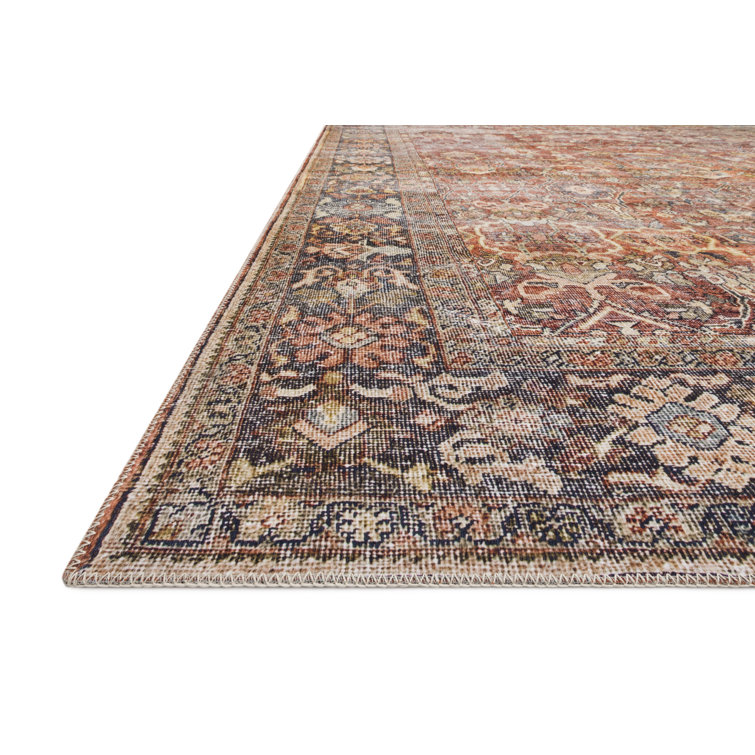 Terracotta and Blue Geometric Synthetic 9' x 12' Area Rug