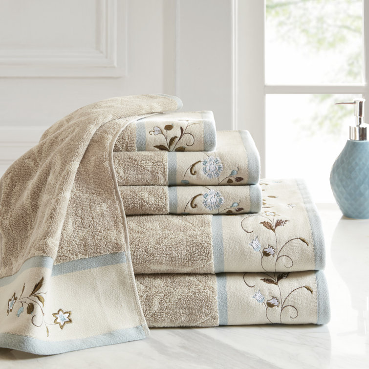 Serene Blue and Beige Cotton Jacquard 6-Piece Towel Set
