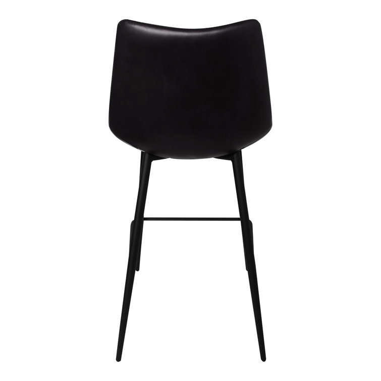Black Vegan Leather Low Back Counter Stools with Steel Frame, Set of 2