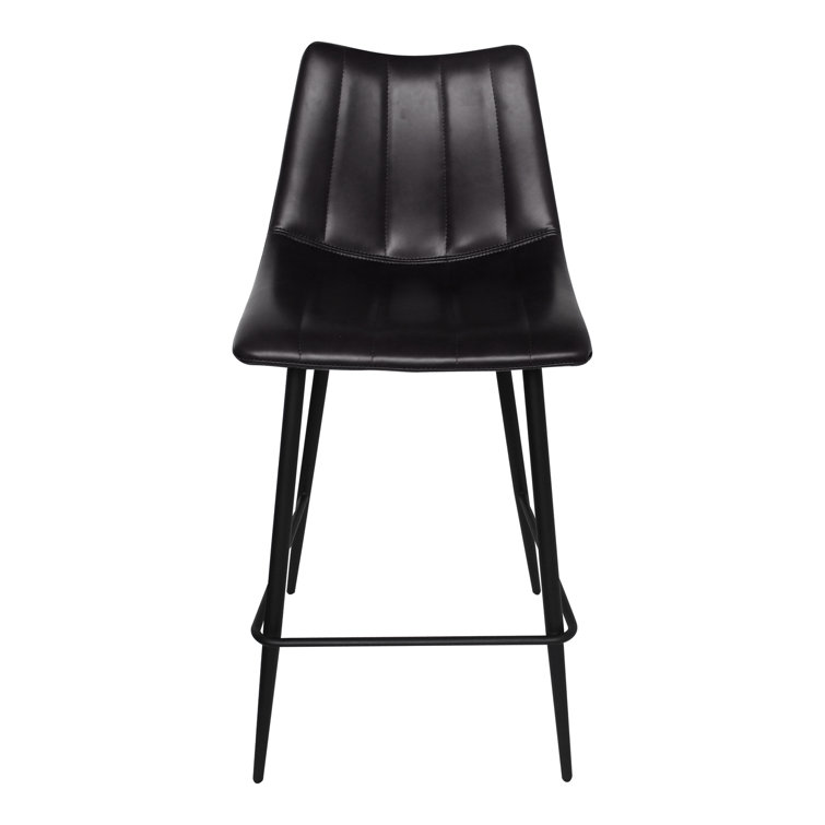 Black Vegan Leather Low Back Counter Stools with Steel Frame, Set of 2