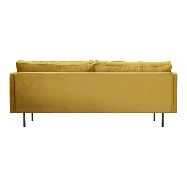 Mustard Yellow Polyester Upholstered Square Arm Sofa with Metal Legs