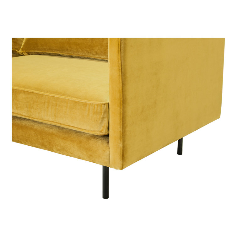 Mustard Yellow Polyester Upholstered Square Arm Sofa with Metal Legs