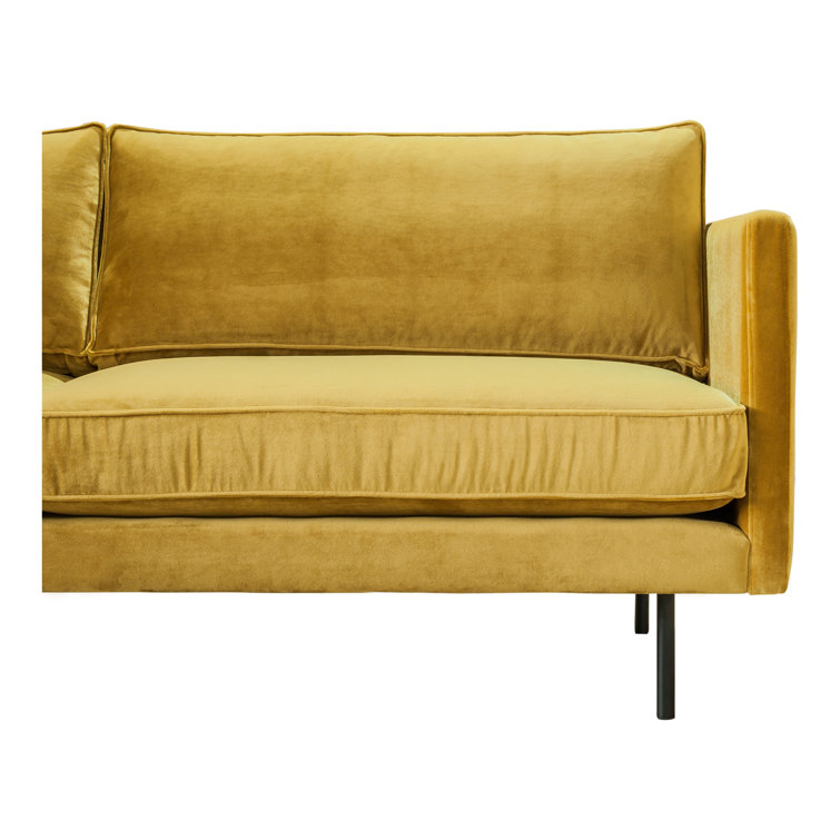 Mustard Yellow Polyester Upholstered Square Arm Sofa with Metal Legs