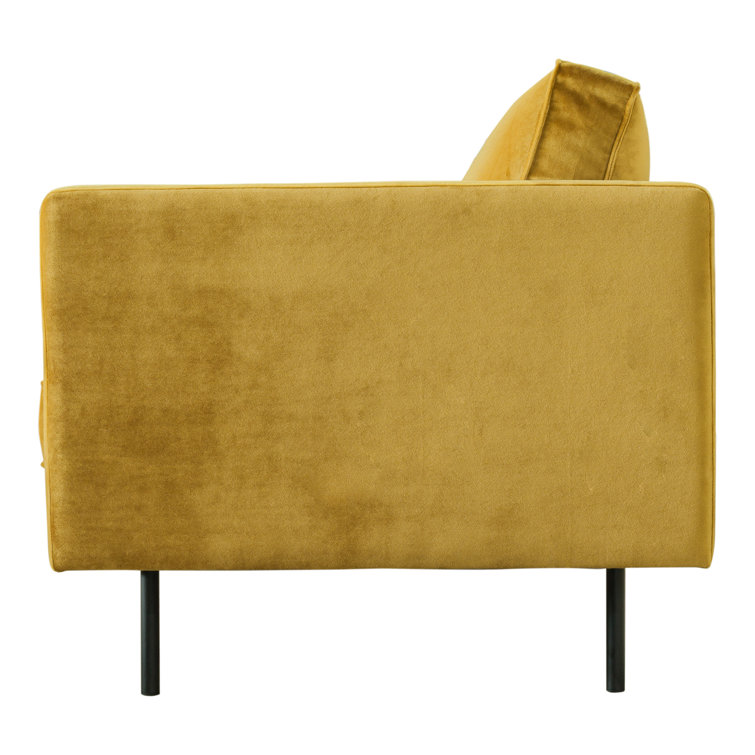 Mustard Yellow Polyester Upholstered Square Arm Sofa with Metal Legs