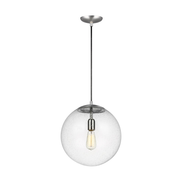 Leo 14" Satin Aluminum Globe Pendant with Clear Seeded Glass