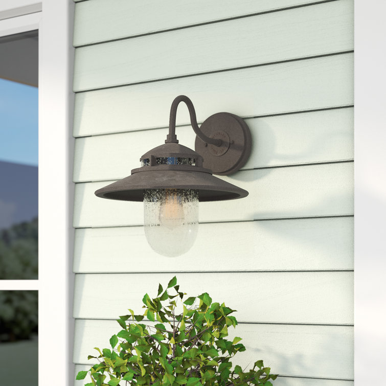 Atwell Aged Zinc 1-Light Outdoor Wall Light with Clear Seedy Glass
