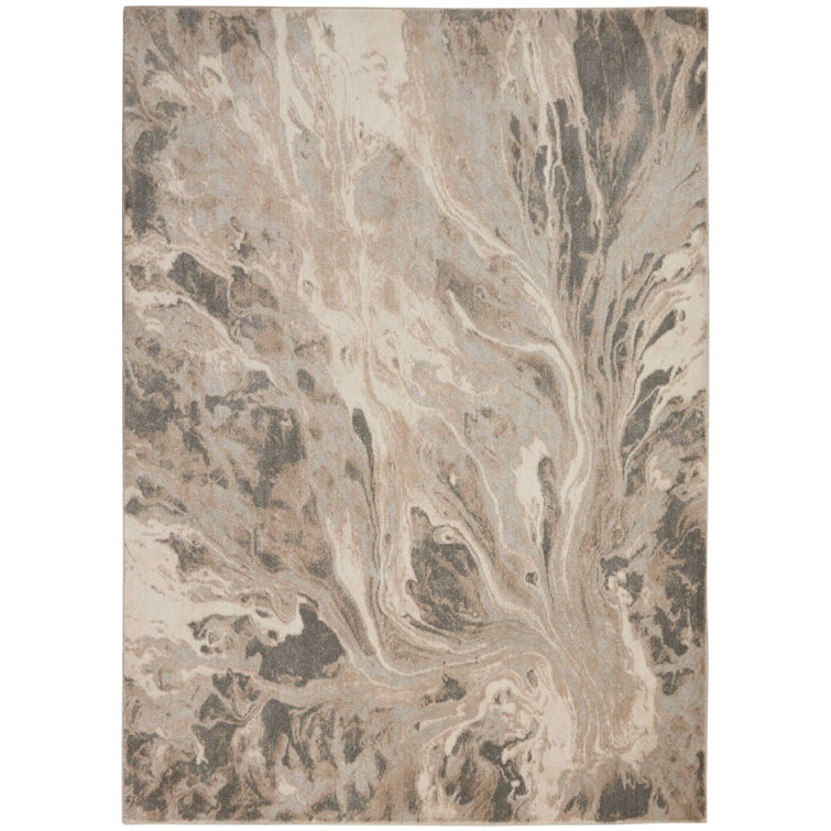Cosmopolitan Chic Abstract Grey Synthetic 5'3" x 7'3" Round Rug