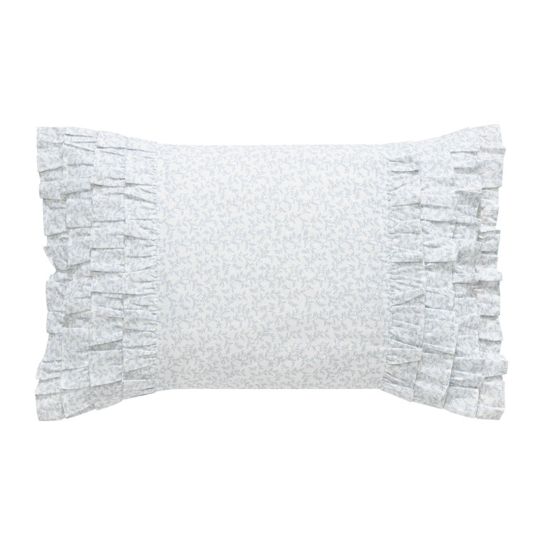 Cottage Blue Vine Design 100% Cotton Ruffle Throw Pillow