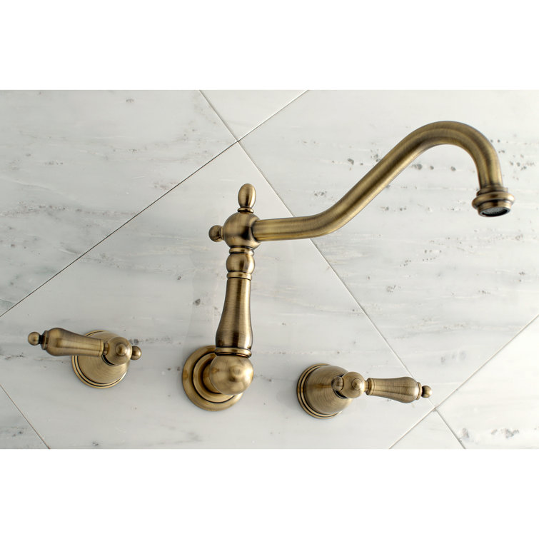 Antique Brass Dual Handle Wall Mount Tub Faucet