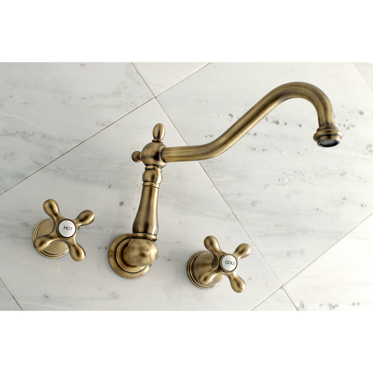 Heritage Dual Cross Handle Antique Brass Wall Mount Tub Faucet