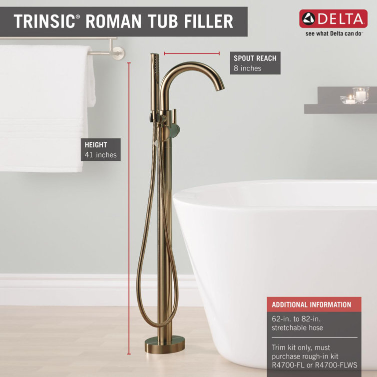 Champagne Bronze Floor Mounted Tub Filler with Handshower