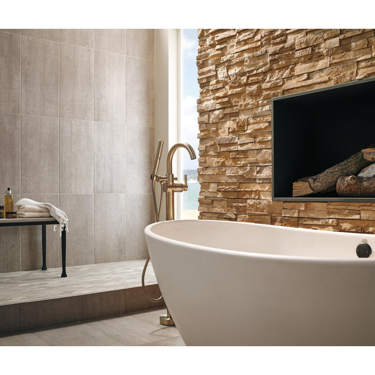 Champagne Bronze Floor Mounted Tub Filler with Handshower