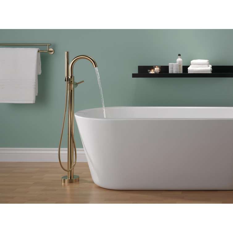 Champagne Bronze Floor Mounted Tub Filler with Handshower