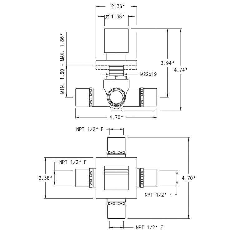 Polished Chrome Solid Brass Wall-Mounted Diverter Valve