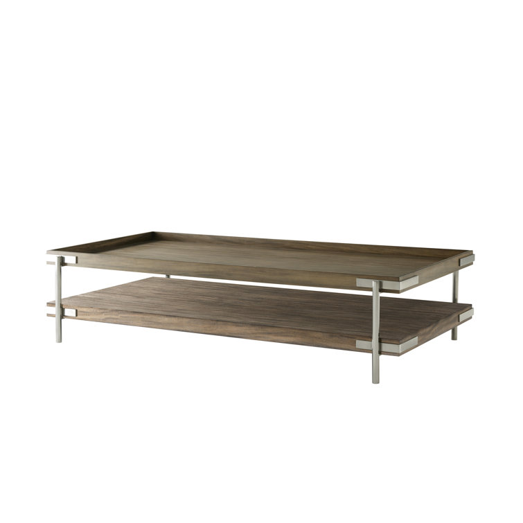 Transitional Mangrove Brown & Brushed Nickel Coffee Table 67"