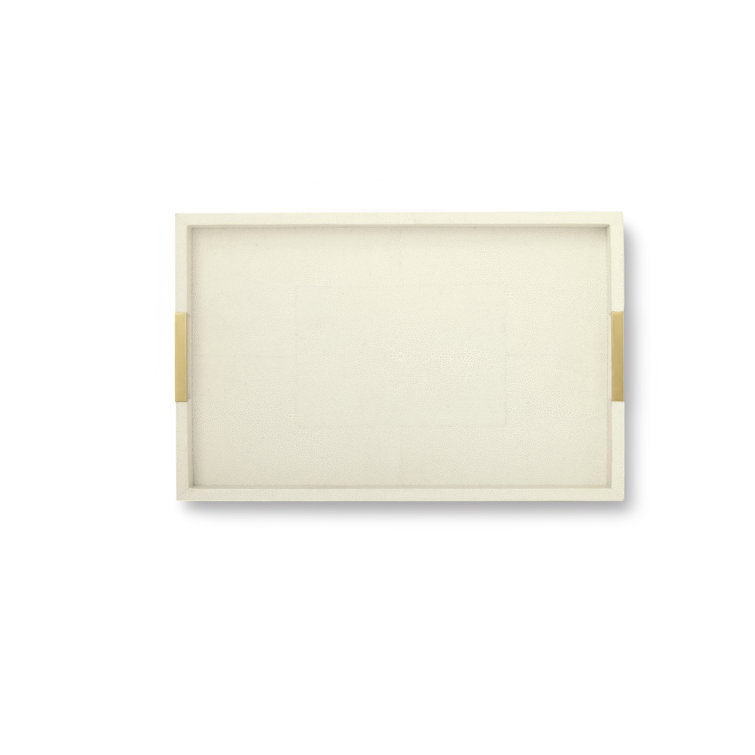 Cream Shagreen Rectangular Tray with Brass Handles