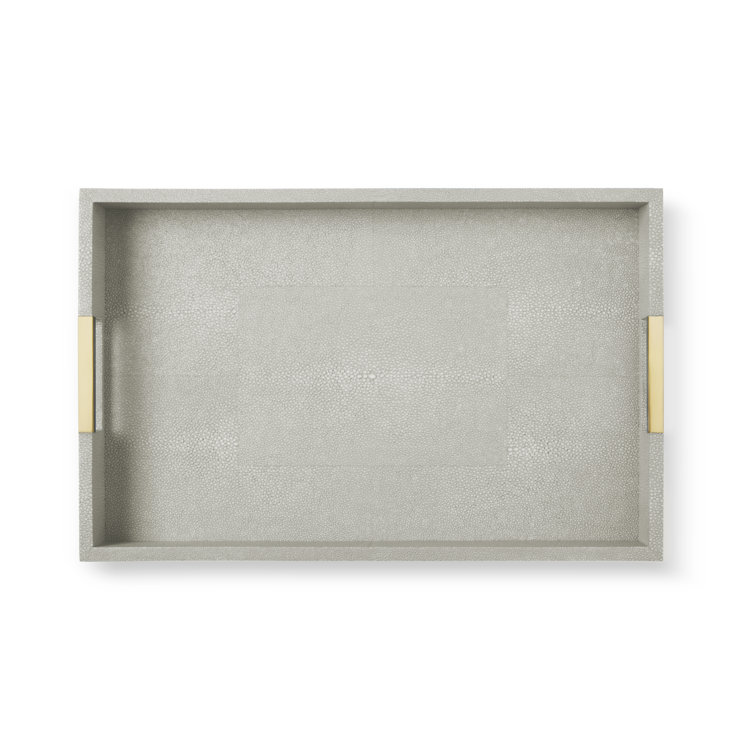 Dove Gray Shagreen Decorative Tray with Brass Handles
