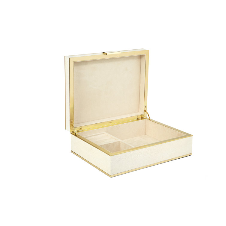 Cream Embossed Shagreen Jewelry Box with Suede Interior