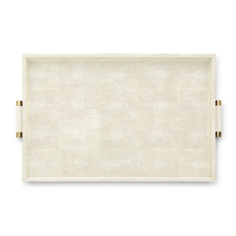 Cream Embossed Rectangular Tray with Brass Handles
