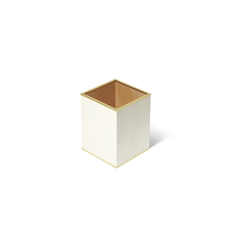 Cream Shagreen and Brass Square Waste Bin