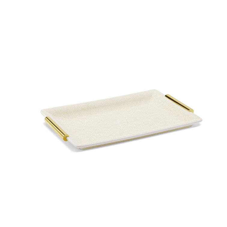 Cream Shagreen Vanity Tray with Brass Handles