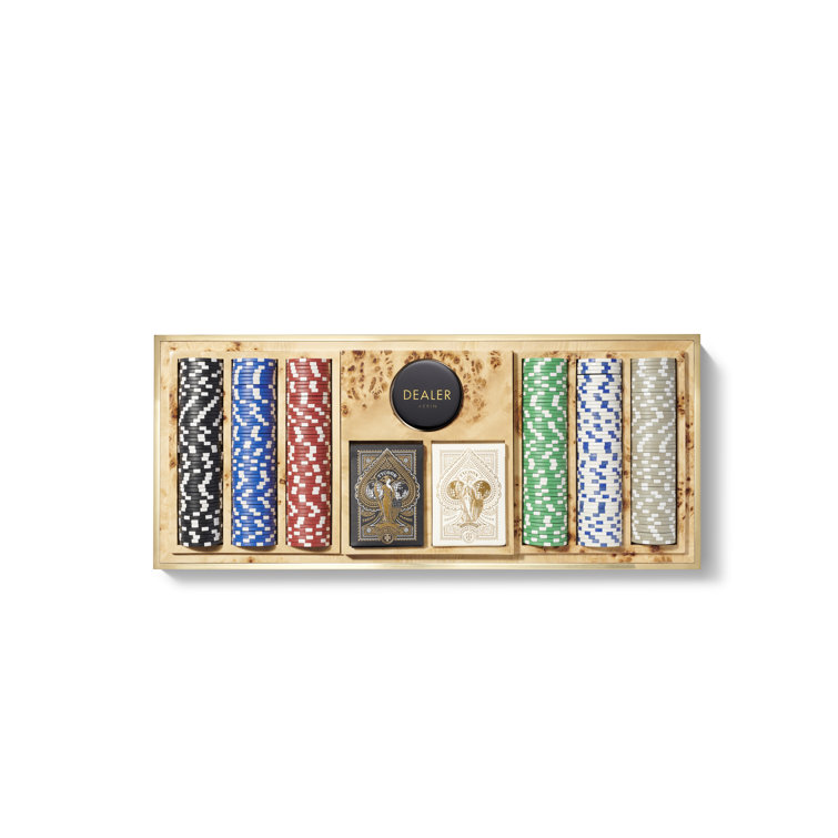 Cream Shagreen and Brass Poker Set with Suede Lining