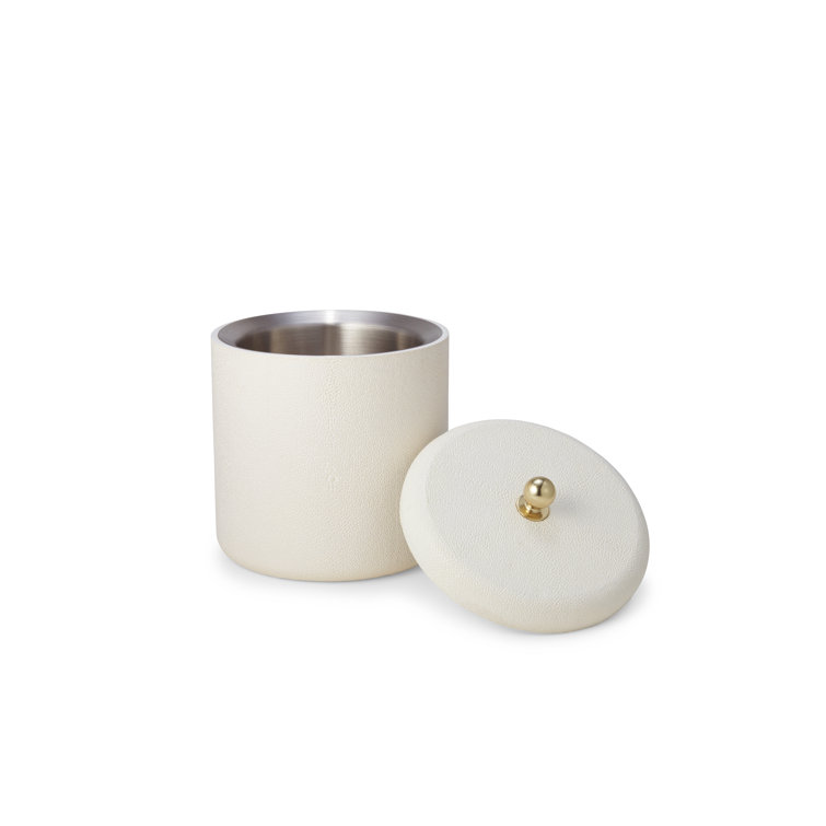 Cream Shagreen Ice Bucket with Brass Knob