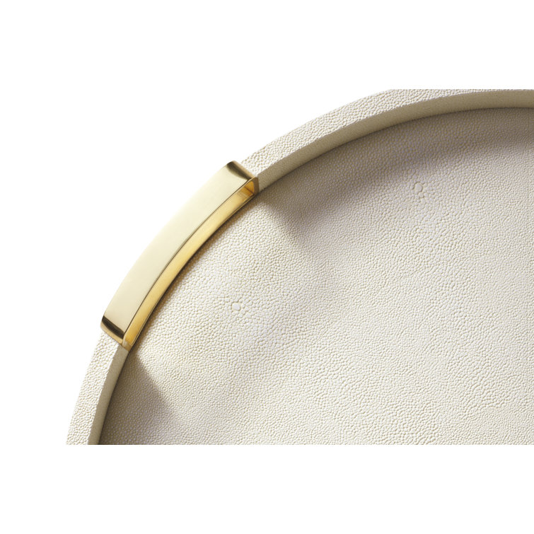 Dove Shagreen Round Tray with Brass Handles