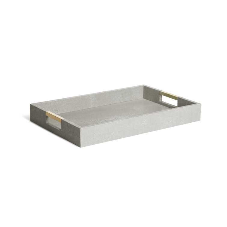 Dove Gray Shagreen Decorative Tray with Brass Handles