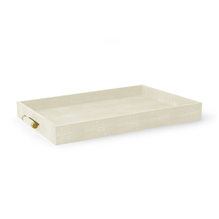 Cream Embossed Rectangular Tray with Brass Handles