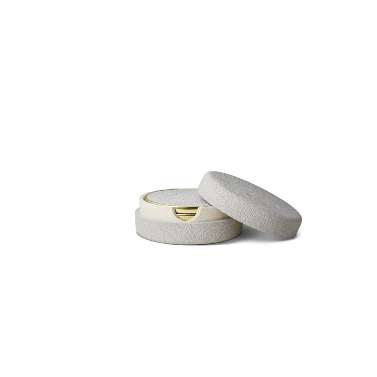 Dove Faux Shagreen Round Coaster Set with Holder