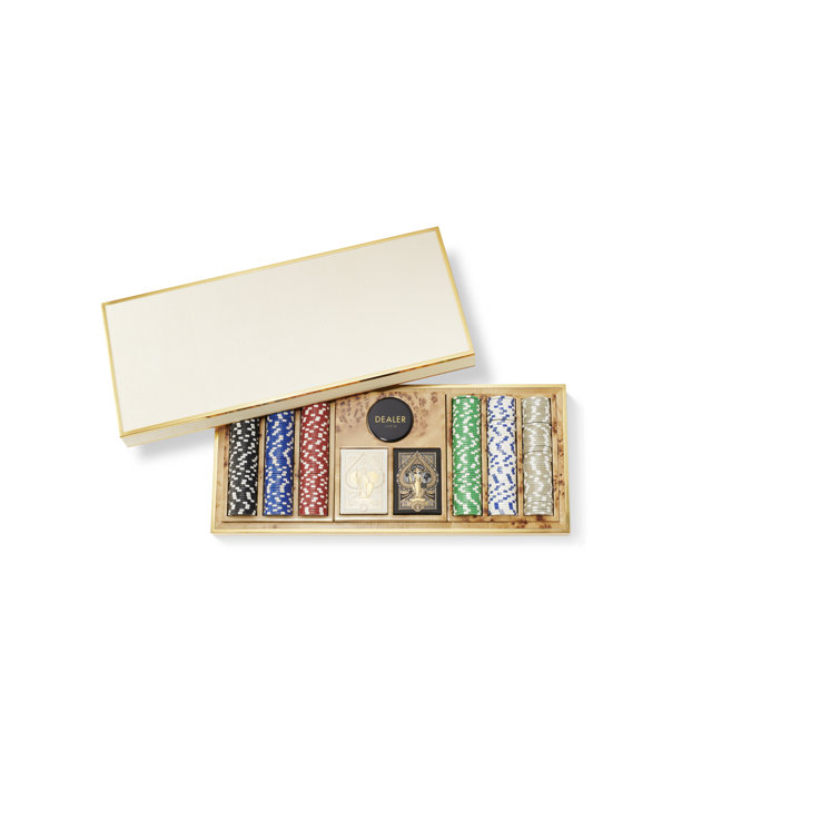 Cream Shagreen and Brass Poker Set with Suede Lining