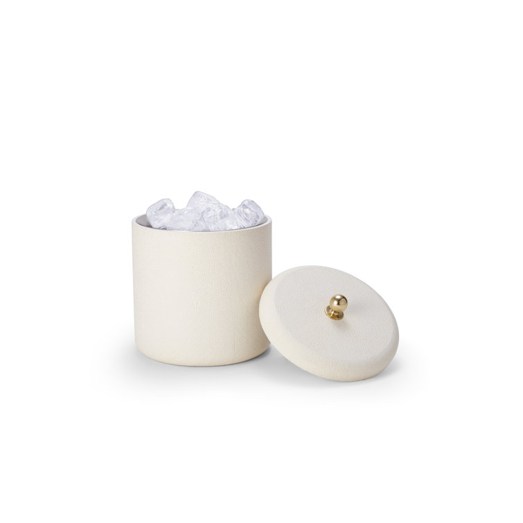 Cream Shagreen Ice Bucket with Brass Knob