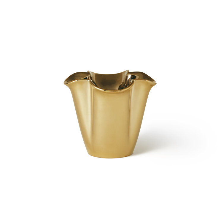 Gold Ceramic Abstract Table Vase with Floral Bouquet