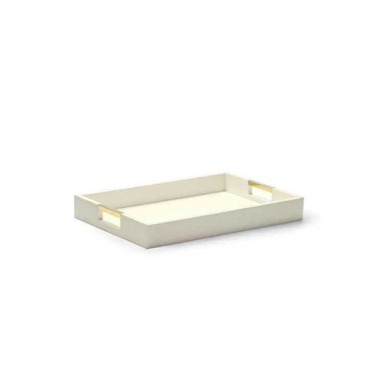 Cream Shagreen Rectangular Tray with Brass Handles