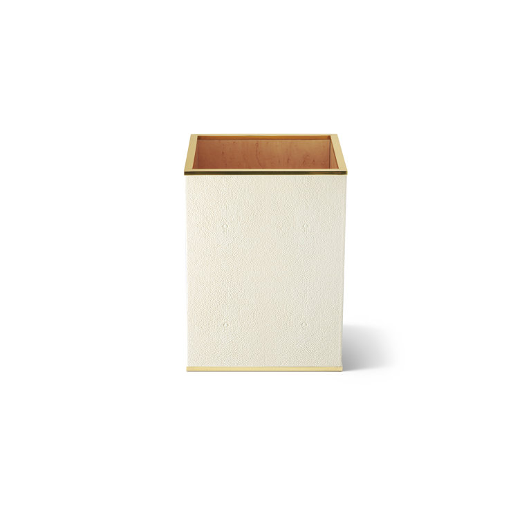Cream Shagreen and Brass Square Waste Bin