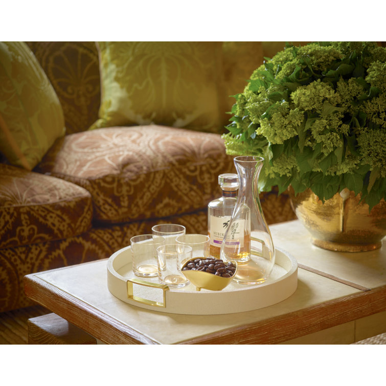 Dove Shagreen Round Tray with Brass Handles