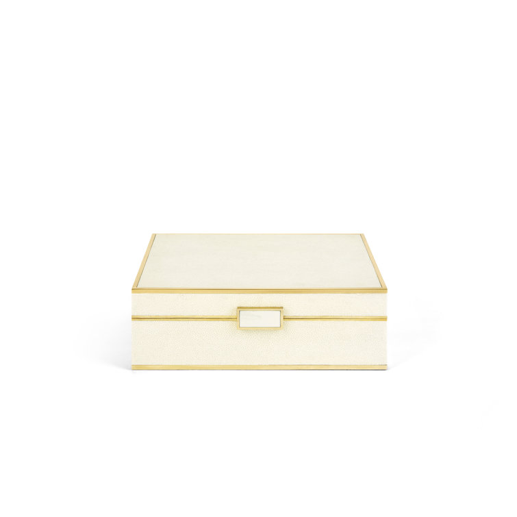 Cream Embossed Shagreen Jewelry Box with Suede Interior