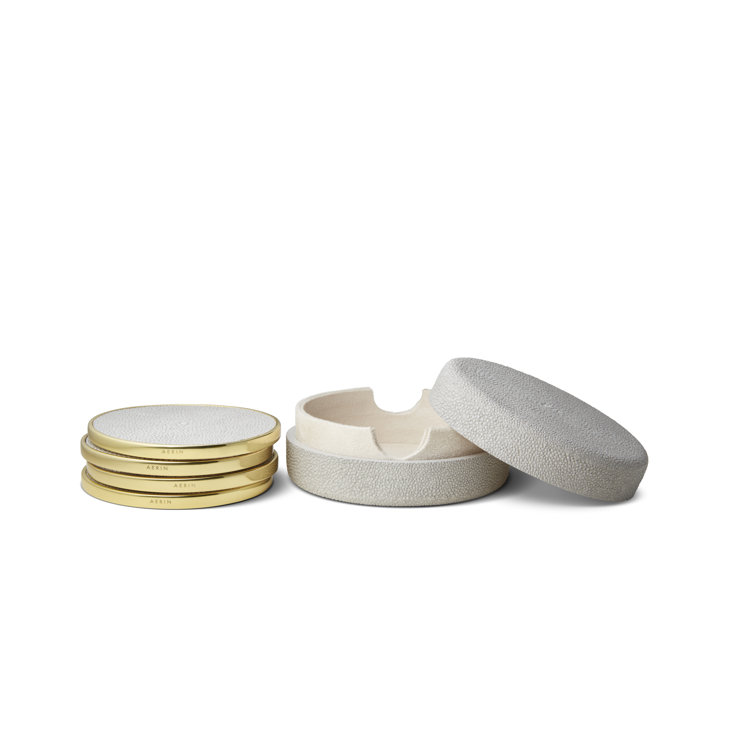 Dove Faux Shagreen Round Coaster Set with Holder