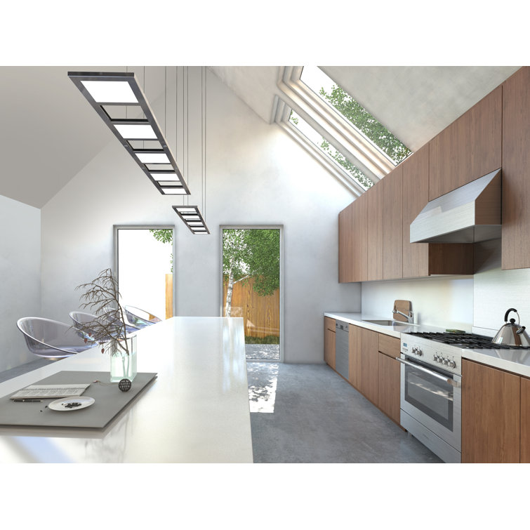 Quadra Silver Linear LED Pendant Light with White Shades