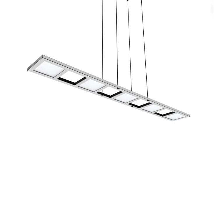 Quadra Silver Linear LED Pendant Light with White Shades