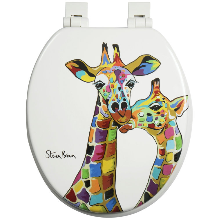 Colorful Giraffes Round Soft Close Molded Wood Toilet Seat