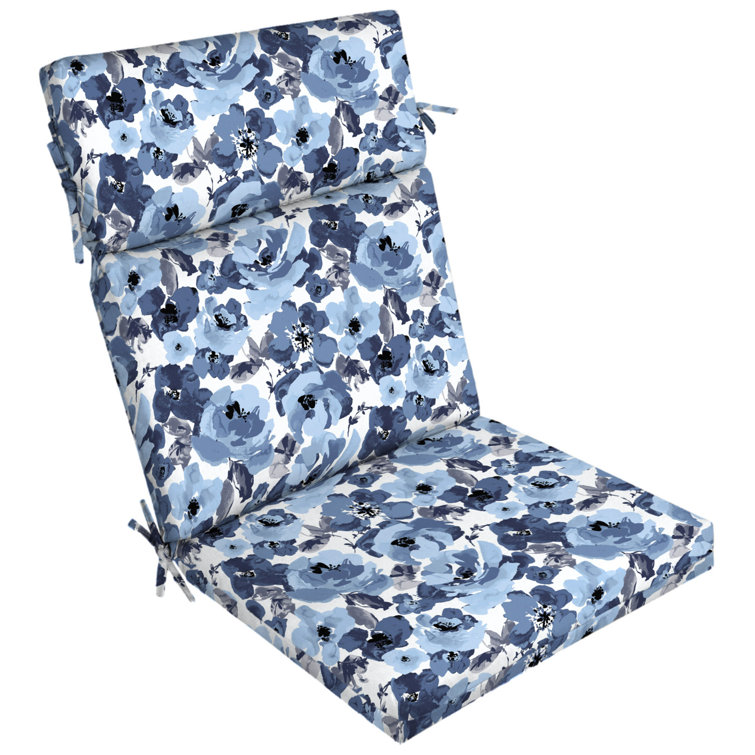 Blue Garden Floral High Back Outdoor Dining Chair Cushion