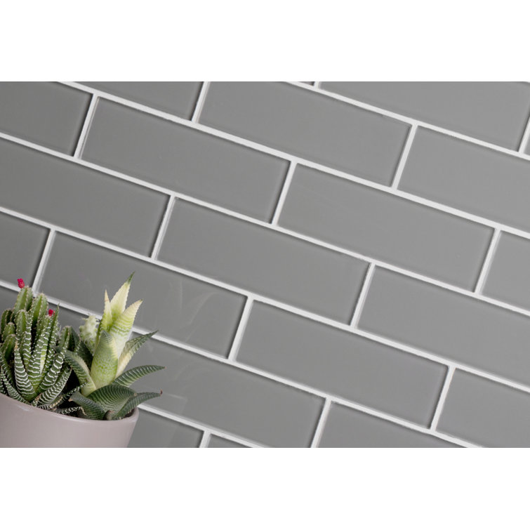Premium Dark Gray Polished Glass Subway Wall Tile
