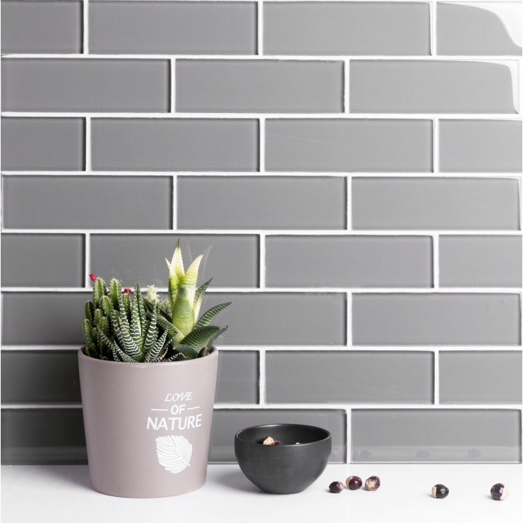 Premium Dark Gray Polished Glass Subway Wall Tile