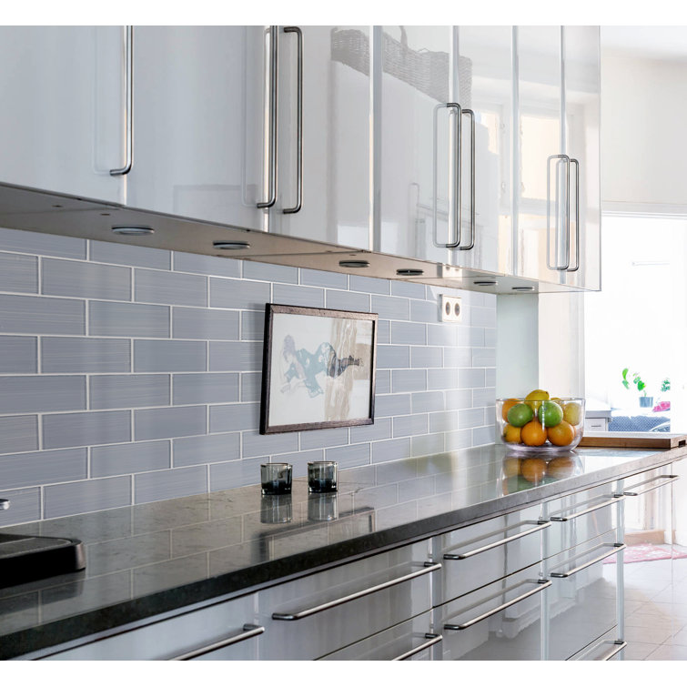 Soft Gray Hand-Painted Glass Mosaic Bathroom Wall Tile