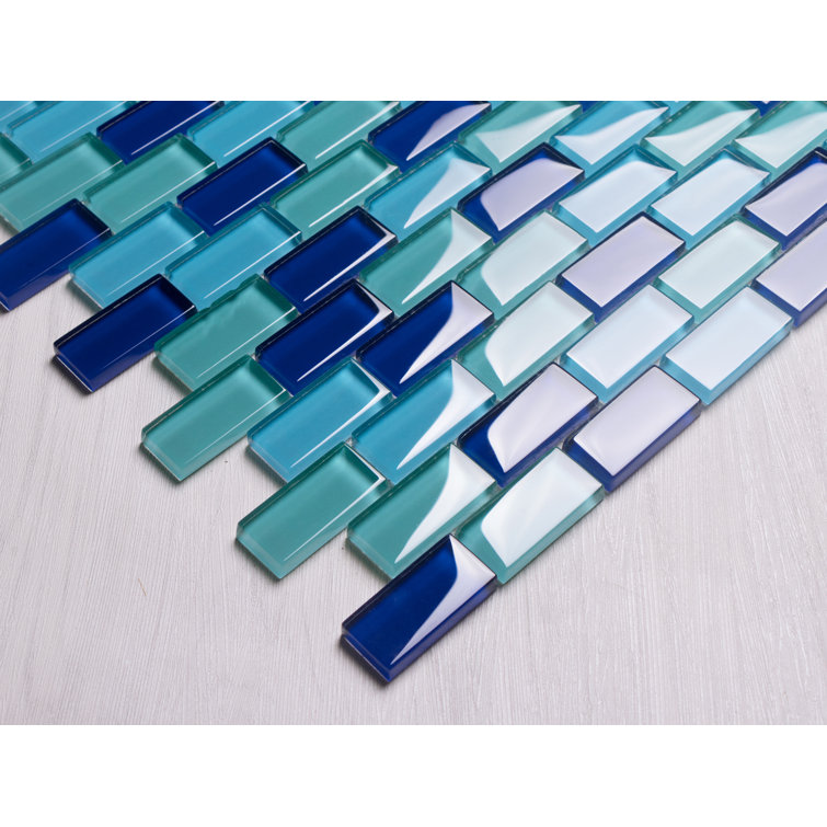 Blue Green Rectangular Glass Mosaic Tile for Walls and Backsplashes